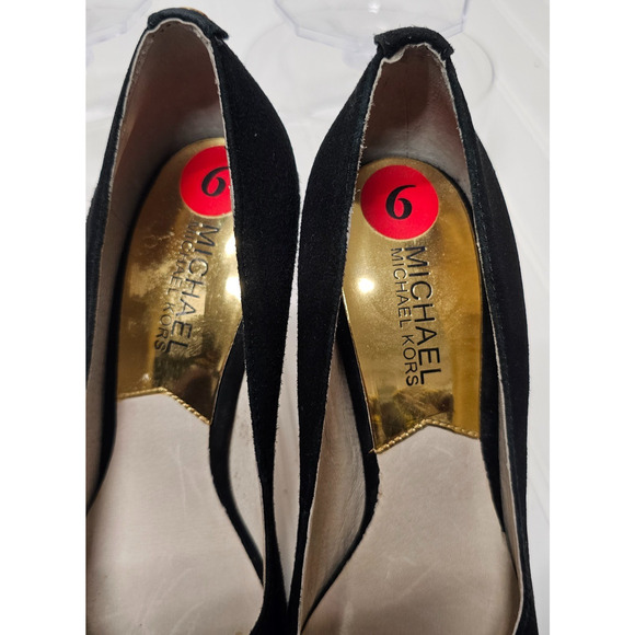 MICHAEL KORS Black Suede Platform Pups Sz 6 heel 5 - Picture 3 of 7